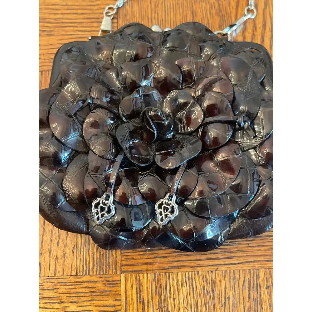 Brighton patent leather rose crossbody chain bag